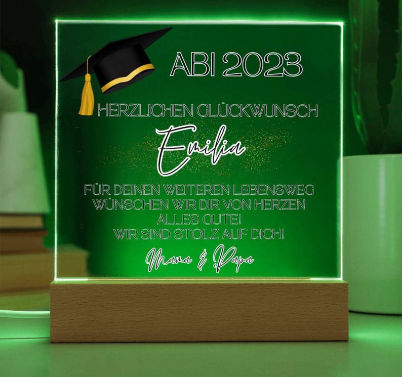 Graduation 2024, bachelor gift, premium acrylic picture gift for graduation, gifts for master's graduation, gifts for graduation 2024 Holz Basis mit LED