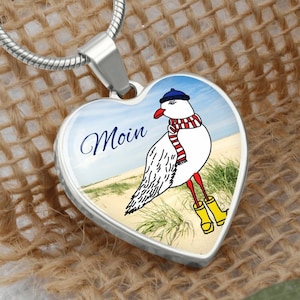 Maritimer Stil Halskette mit Möwe Anhänger, Möwe mit Mütze und Schal, Möwe Bild für Kinder, personalisierte Geschenke Wenn ich die See seh
