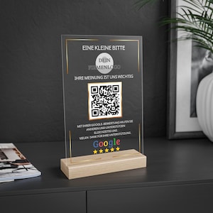 Google-recensiebord met QR-code: Acryl- en FSC-houten basis, aanpasbaar, toonbankdisplay