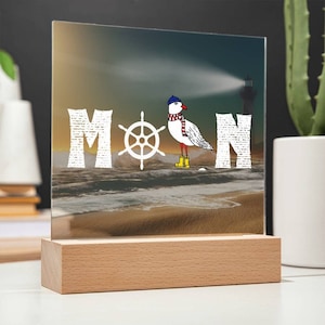 Leuchtturm am Strand mit Möwe Deko Moin, Maritimes Geschenk & Maritime Deko, Indirektes Licht zur Dekoration Wohnzimmer, Dekotrend Möwe Deko