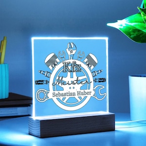 Geschenk Meisterprüfung Kfz Werkstatt Schild, beleuchteter Schriftzug Meister bestanden, Werkstatt Dekoration Kfz Meister Geschenke