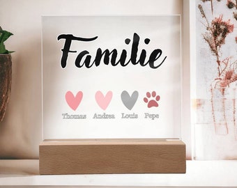 Heart family family picture, personalized with family name, family sign gift birth wedding moving birthday baptism, heart paw