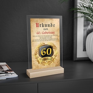 Certificat d'anniversaire cadeau d'anniversaire 60 ans homme, convient également pour récompense d'anniversaire, certificat personnel de mariage d'or
