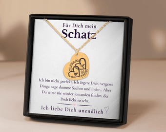 5th Anniversary Wooden Wedding Gift | Necklace with Hearts & Date - Personalized Necklace for the 5th Wedding Anniversary | 3 Variations