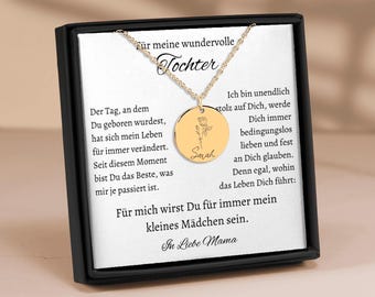 Para mi hija de parte de mamá: Collar con flor de nacimiento, collar personalizado con grabado, regalo de graduación para niñas, 3 variaciones