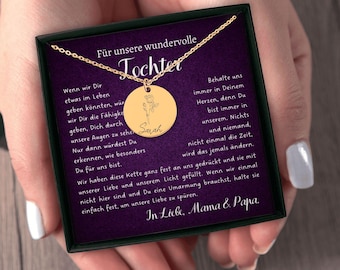 Collar personalizado con la flor de nacimiento de mi hija, con nombre y grabado | Regalo para padres para Confirmación, Boda, Cumpleaños, Navidad