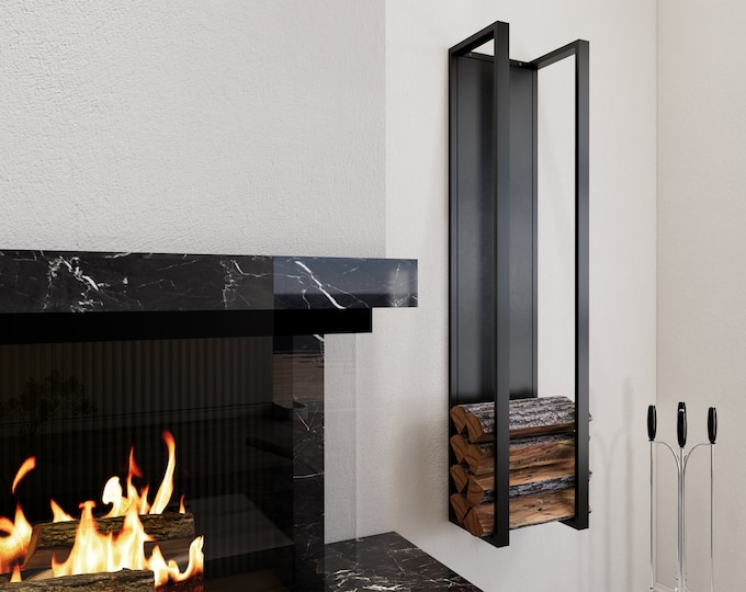 Firewood Rack With Wall Protection Plate Black, DISMOUNTED VARIOUS Dims ...