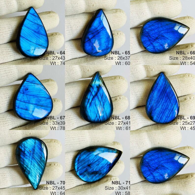 Cabochons de labradorite bleue naturelle de qualité AAA, prix de gros, faits main et polis à la main. image 9