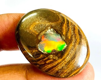 Natural Boulder Opal Gemstone, High Grade Electric Fire Oval Cabochon, Flat Back Loose Stone