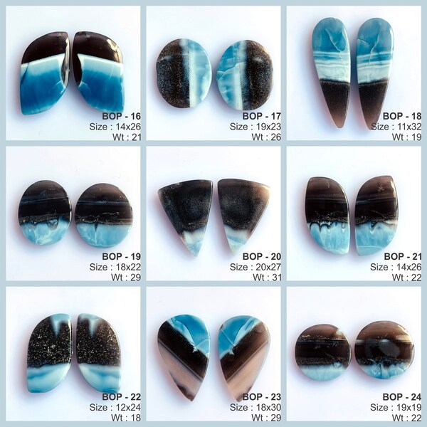 Natürlicher blauer Opal Abgestimmtes Paar Cabochon Edelstein für Ohrring und schöne Schmuckherstellung Edelstein Paar, loser Halbedelstein
