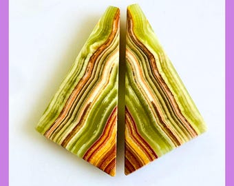 Colourful Banded Calcite Cabochon Pair for earring or craft jewelry
