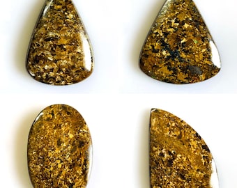 Natural Bronzite Cabochon - Tear and Oval Golden Flash Gemstone Flat Back Polished Loose Stone