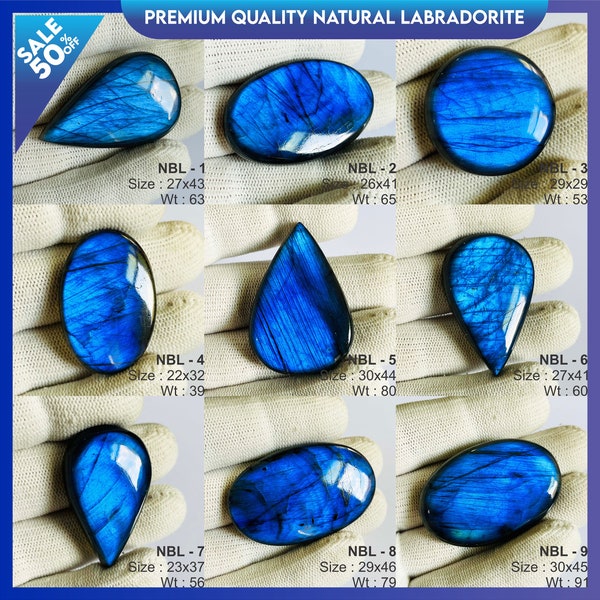 Cabochons de labradorite bleue naturelle de qualité AAA, prix de gros, faits main et polis à la main.