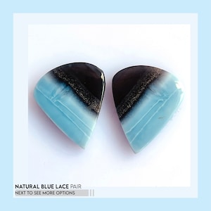Natural Blue Opal Matched Pair Cabochon, Loose Semi-Precious Gemstones for Earrings & Handmade Jewelry Making