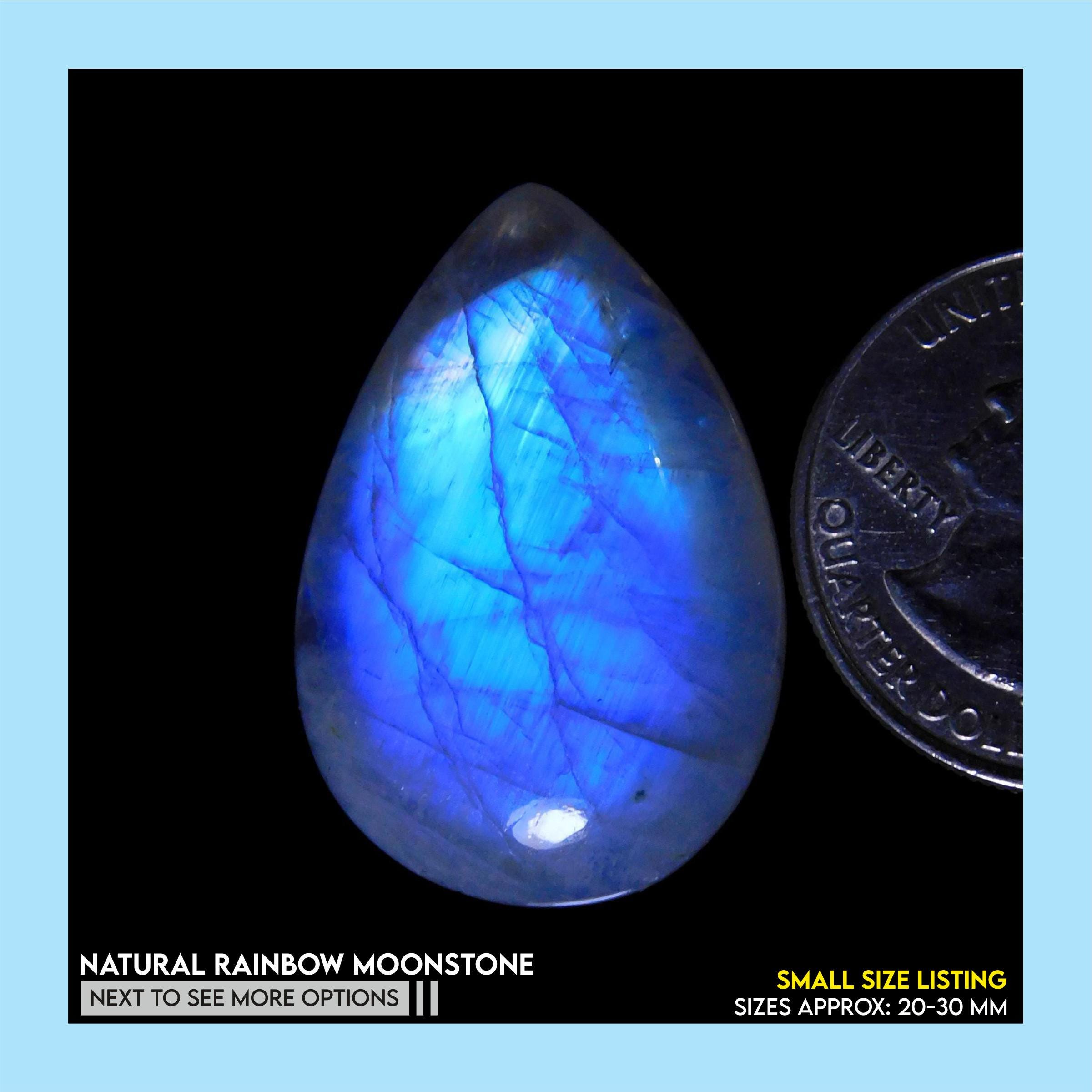 Natural Rainbow Moonstone Cabochon: Blue Flash Gemstone