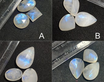 3 Pieces Natural AAA Rainbow Moonstone Faceted Rare White Moonstone Flat Back Rose Cut Slices Cabochons