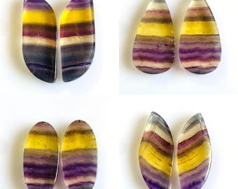 Natural Fluorite Pair Flat Back Loose Gemstone for Jewelry Making