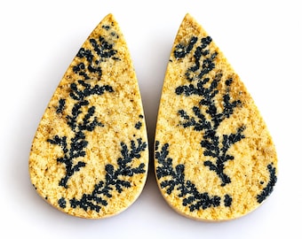 Natural Dendritic Agate Pair, Flat Back Teardrop & Oval Loose Gemstone for Earring Making