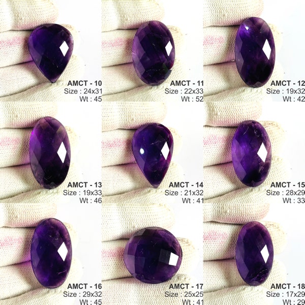 Cabochon à facettes en améthyste naturelle, pierres précieuses coupées à dos plat, cabines d'améthyste à facettes de qualité supérieure pour la fabrication de bijoux