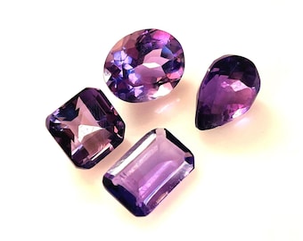 Faceted Amethyst Cabochons, Mixed Size Purple Loose Gemstones