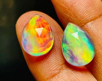 Aurora Opal Pear Cabochon, Colorful Doublet Gemstone for Jewelry Making