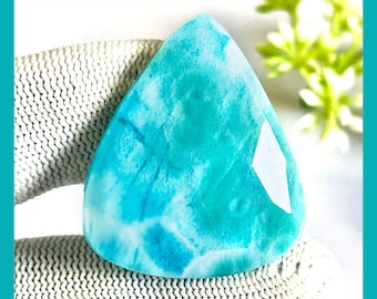 Natural Larimar Faceted Cabochon: Sky Blue Gemstone for Jewelry