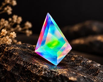 Faceted Aurora Opal Kite Cabochon: Step Cut Gemstone 15x25 MM