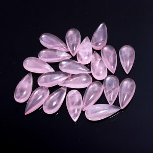 Natural Pink Rose Quarts Long Pear Matched Pair Gemstone Cabochon Size 10x25, 12x27 MM for making Earring and Beautiful Jewelry