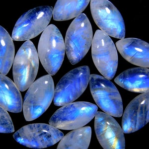 Rainbow Moonstone 8x16mm Marquise shape cabochon loose Gemstone for making jewelry Natural Blue Flashy Moonstone Marquise for earring image 1