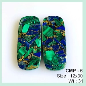 Paire de cuivres lapis lazuli malachite, cabochons de malachite, bijoux en malachite, pierres précieuses de malachite naturelle, paire de cabochons de polissage lisse,