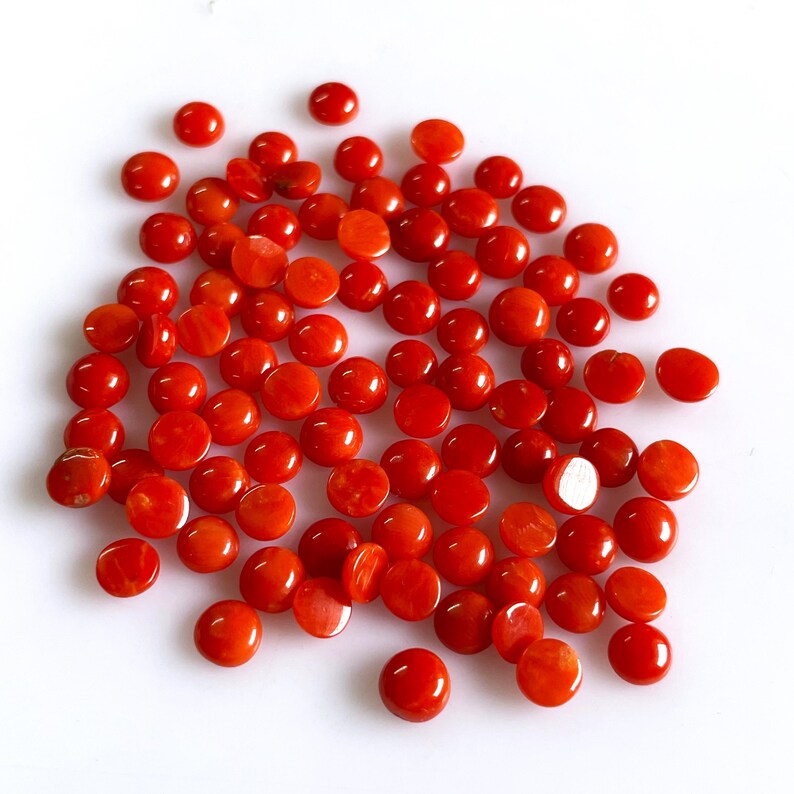Natural Italian Red Coral Gemstone Cabochon: Round Jewelry Making (5-6 mm) image 3