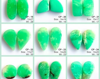 Paire de chrysoprase naturelle cabochons de pierres précieuses en vrac pour la fabrication de boucles d'oreilles Cabochons faits main en chrysoprase verte pour la fabrication de bijoux