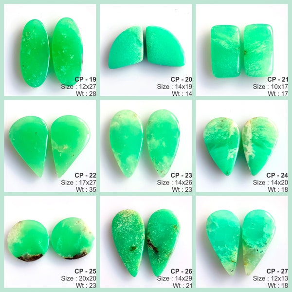 Natural Chrysoprase pair Loose Gemstone Cabochon matched pair for making earring Green Chrysoprase handmade Cabs for making jewelry