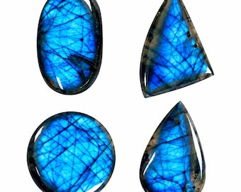 Natural Blue Labradorite Cabochon, Flat Back Loose Gemstone for Jewelry Making
