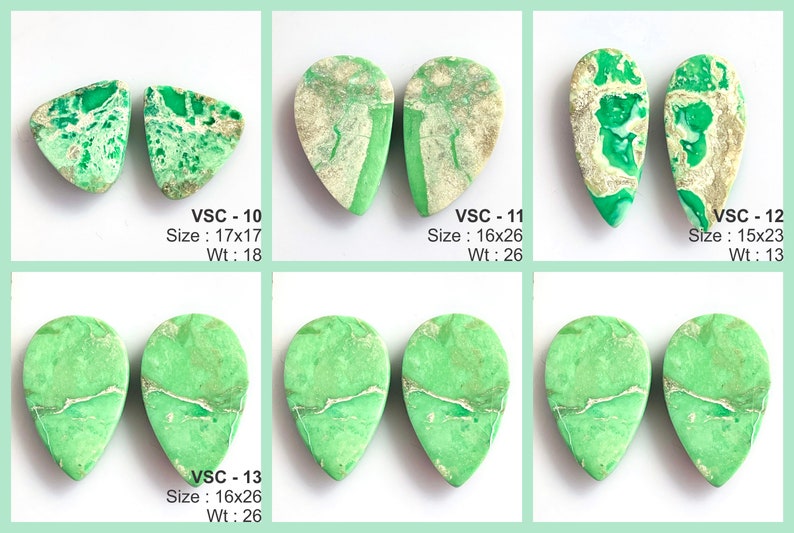 Natural variscite pair Loose Gemstone Cabochon matched pair for making earring Green variscite handmade Cabs pair for making jewelry image 2