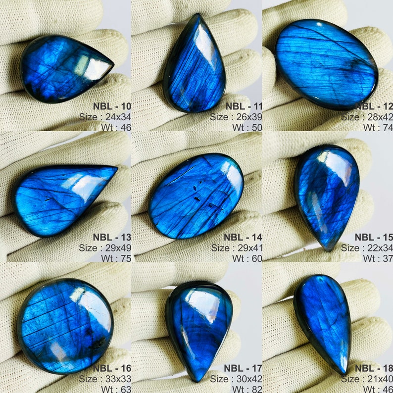 Cabochons de labradorite bleue naturelle de qualité AAA, prix de gros, faits main et polis à la main. image 2