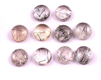 Black Rutilated Round Cabochon, Gemstone,  Black Rutile Quartz, Excellent Luster, Perfect Ornamental Stones 11mm Round for jewelry making