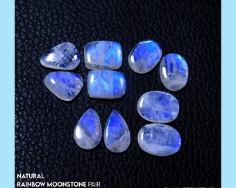 Rainbow Moonstone Cabochon Pair: Natural Gemstone Jewelry Supplies