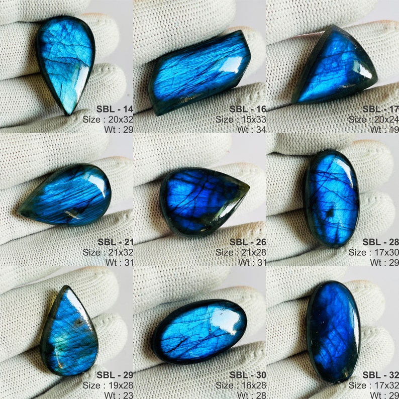 Cabochons de labradorite bleue naturelle de qualité AAA, prix de gros, faits main et polis à la main. image 9