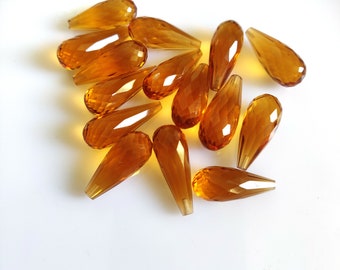 Faceted Teal Quartz Drop Beads: Calibrated Gemstone Pair (9x25mm)
