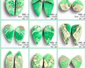 Coppia di variscite naturale Coppia di cabochon di pietre preziose sciolte abbinate per realizzare orecchini Coppia di cabs di variscite verde fatti a mano per realizzare gioielli