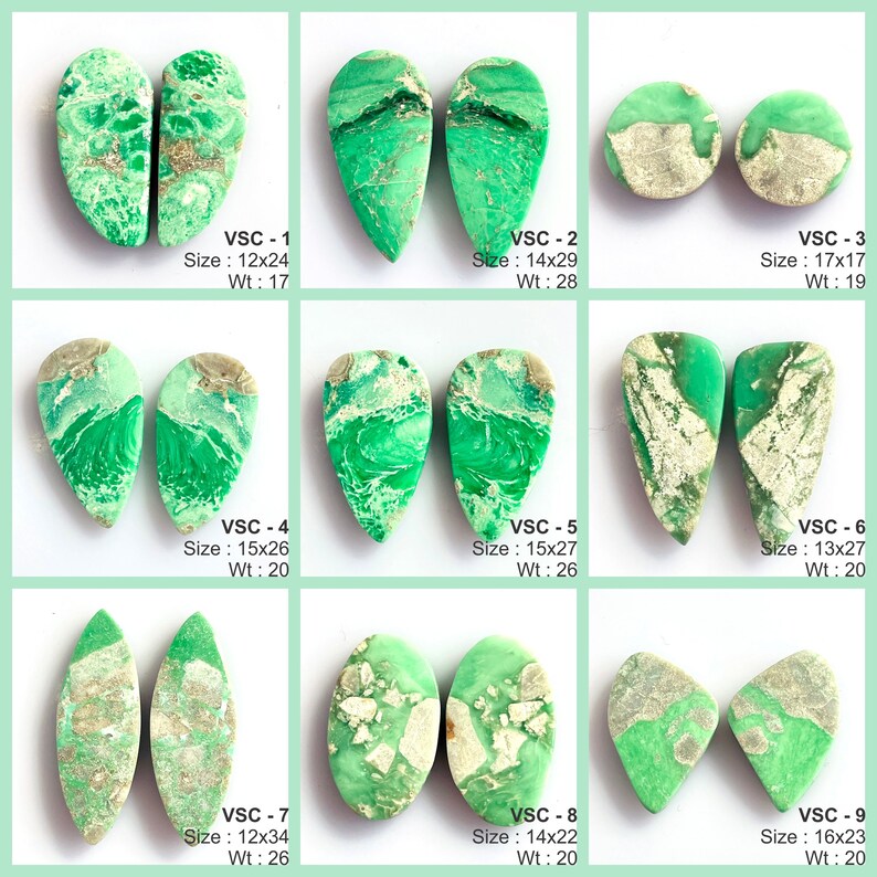 Natural variscite pair Loose Gemstone Cabochon matched pair for making earring Green variscite handmade Cabs pair for making jewelry image 1