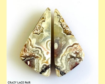 Crazy Lace Agate Cabochon Pair, Designer Matched Gemstones for Earrings, Loose Crazy Lace Stones for Jewelry Making