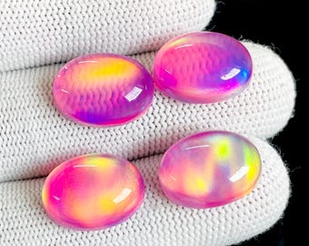 Cabochon ovale di opale Aurora / Doppietto di opale nero fuoco per la creazione di gioielli / Forniture di pietre preziose fatte a mano / Calibrato 12 x 16 mm