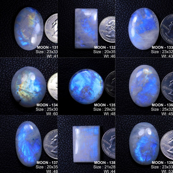 Cabochon de forme et de taille de mélange de pierre de lune arc-en-ciel de pierre de lune naturelle, pierre de lune de jeu de feu bleu, pierre de lune arc-en-ciel flashy de qualité supérieure, cadeau pour elle