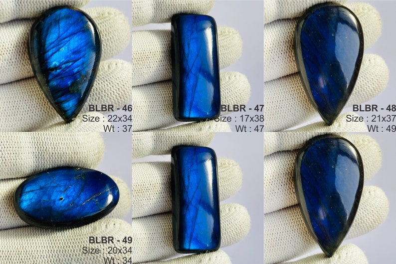 Cabochons de labradorite bleue naturelle de qualité AAA, prix de gros, faits main et polis à la main. image 8