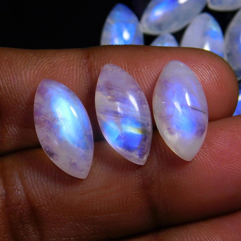 Rainbow Moonstone 8x16mm Marquise shape cabochon loose Gemstone for making jewelry Natural Blue Flashy Moonstone Marquise for earring image 4