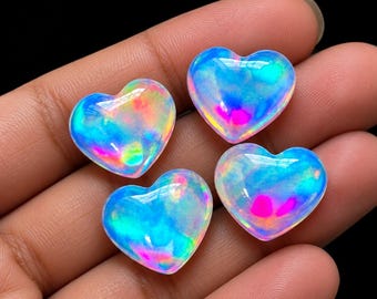 Aurora Opal Heart Cabochon, Handmade Synthetic Opal Doublet for Jewelry Making