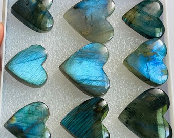 Cabochon de pierres précieuses naturelles en forme de coeur multi-flashy en forme de coeur pour la fabrication de bijoux, pierre en vrac en forme de coeur de labradorite