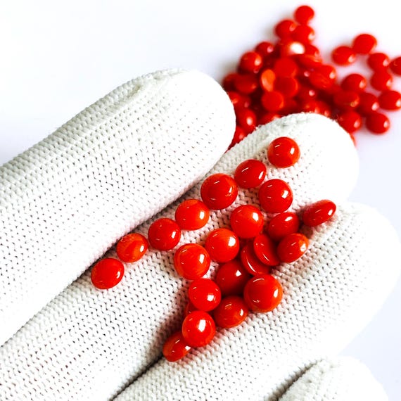 Natural Italian Red Coral Gemstone Cabochon: Round Jewelry Making (5-6 mm)